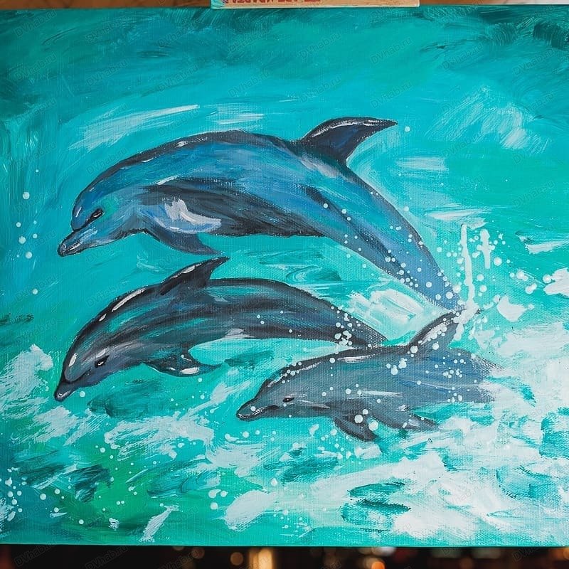 Дельфины гуашью