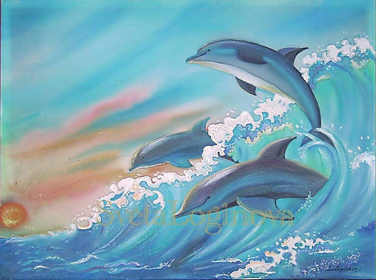 Дельфины акрилом