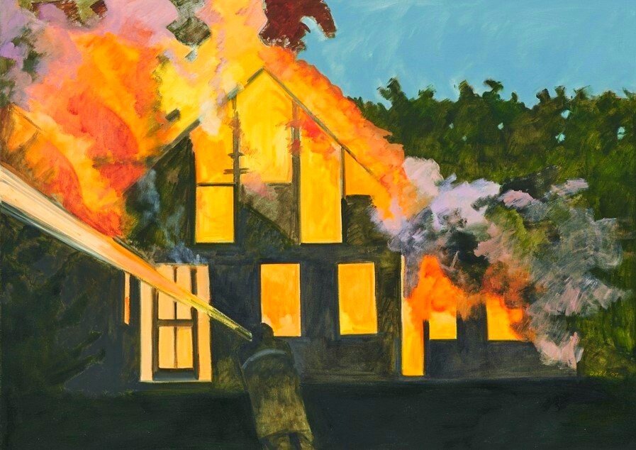 Пожар в здании живопись