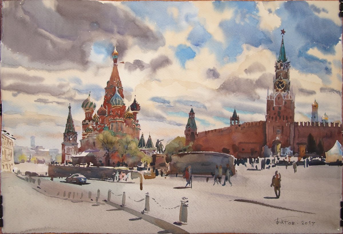 Покровский собор Москва акварель