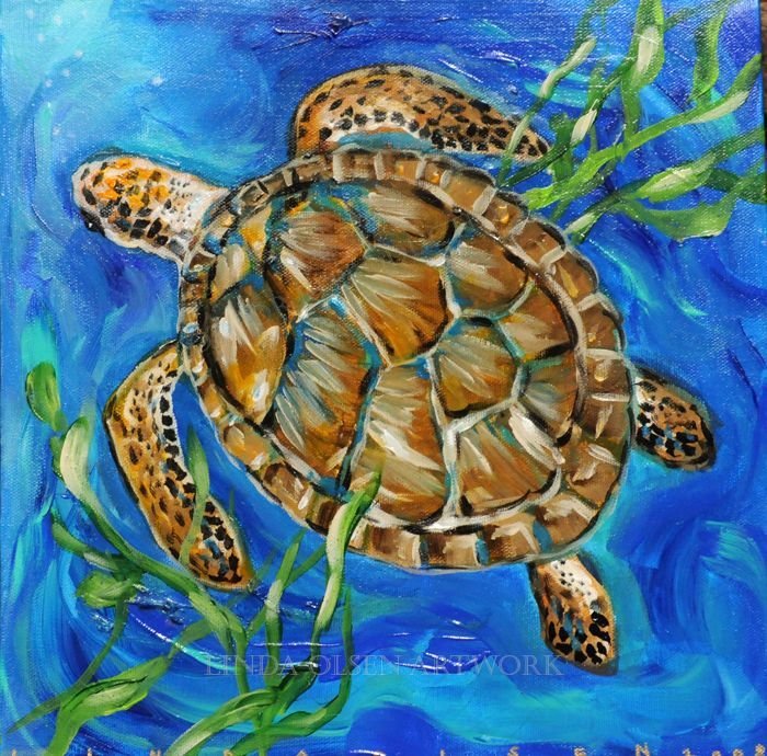 Рисованные морские обитатели черепаха