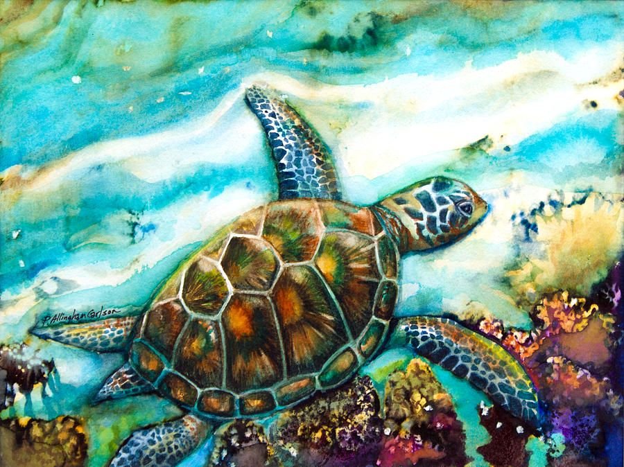 Подводный мир акварель черепахи