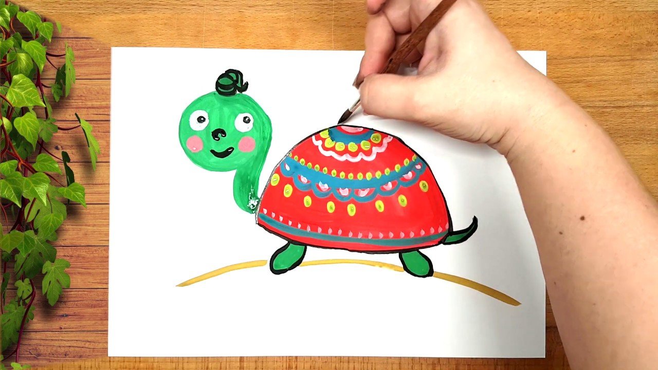 Рисование для малышей красками черепашка