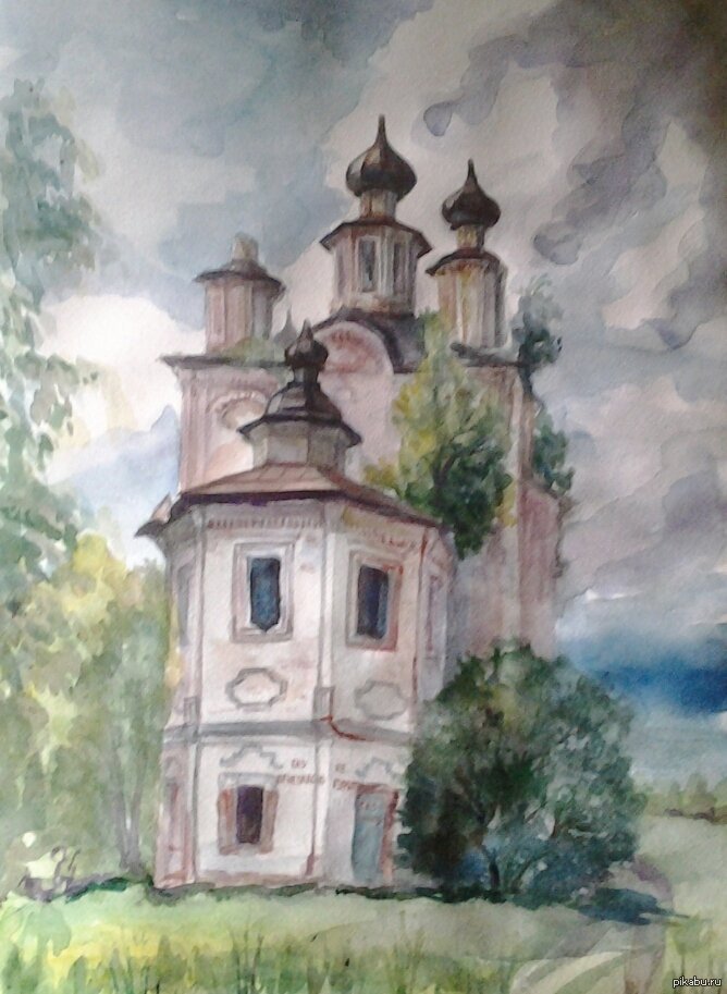Церкви Волоколамска акварель