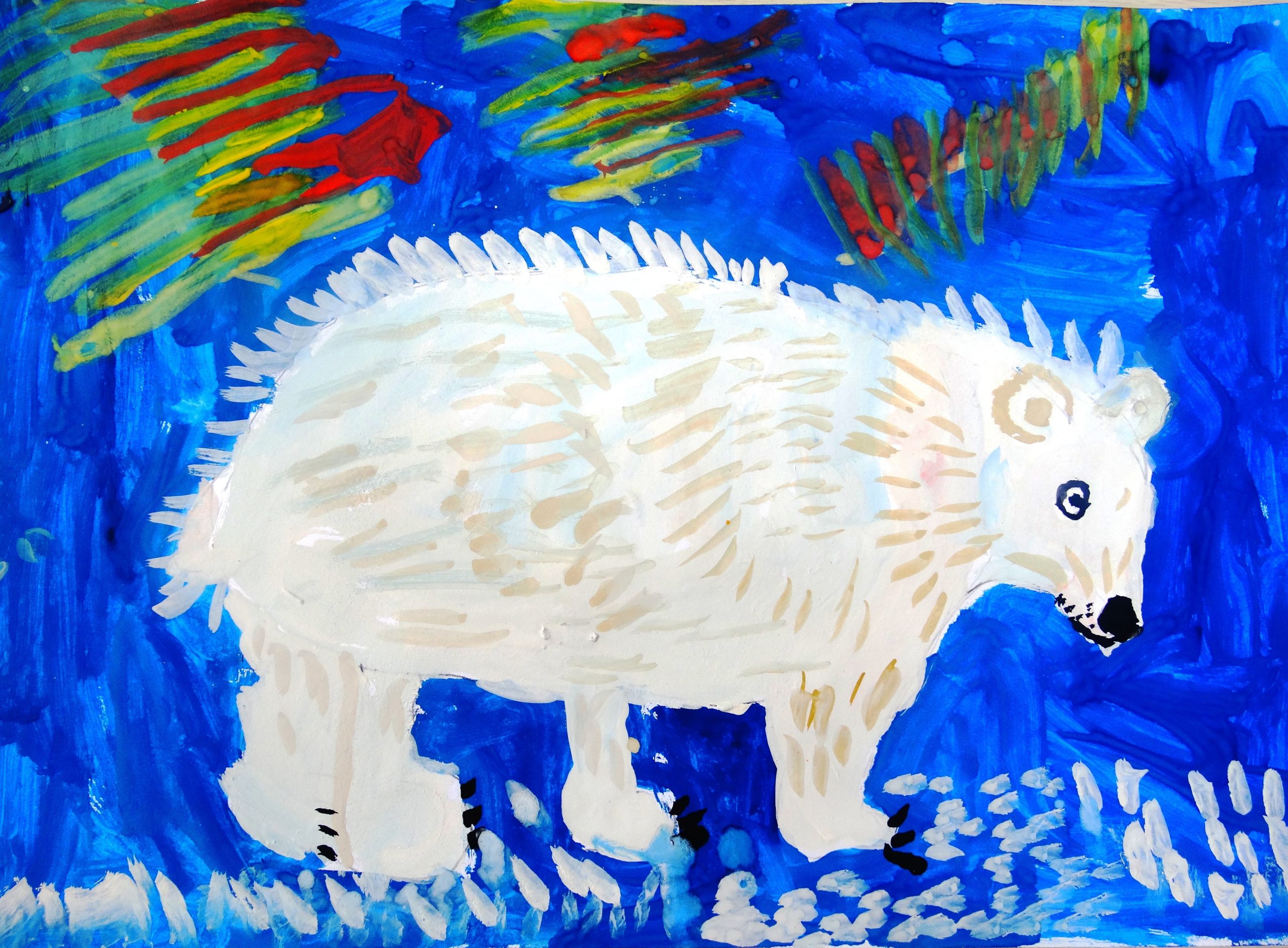 Белый медведь гуашью