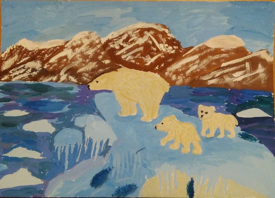 Рисование «белый медведь» гуашью.
