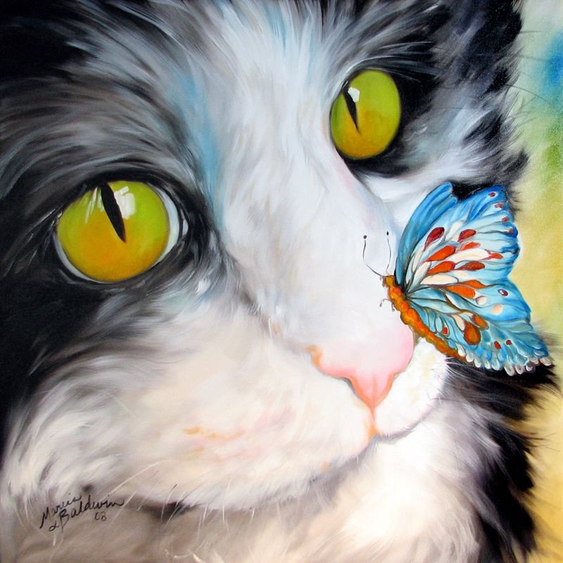 Художник Марсия Болдуин котенок с бабочкой