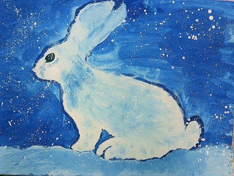 Рисование заяц зимой