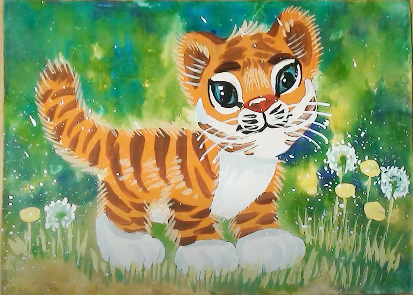 Тигр красками для детей