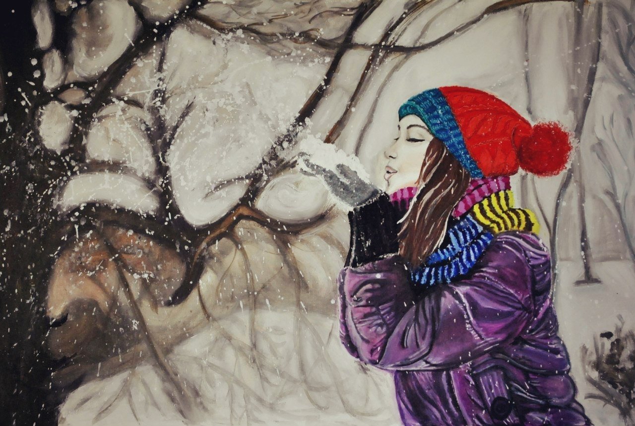 Девушка зимой рисунок
