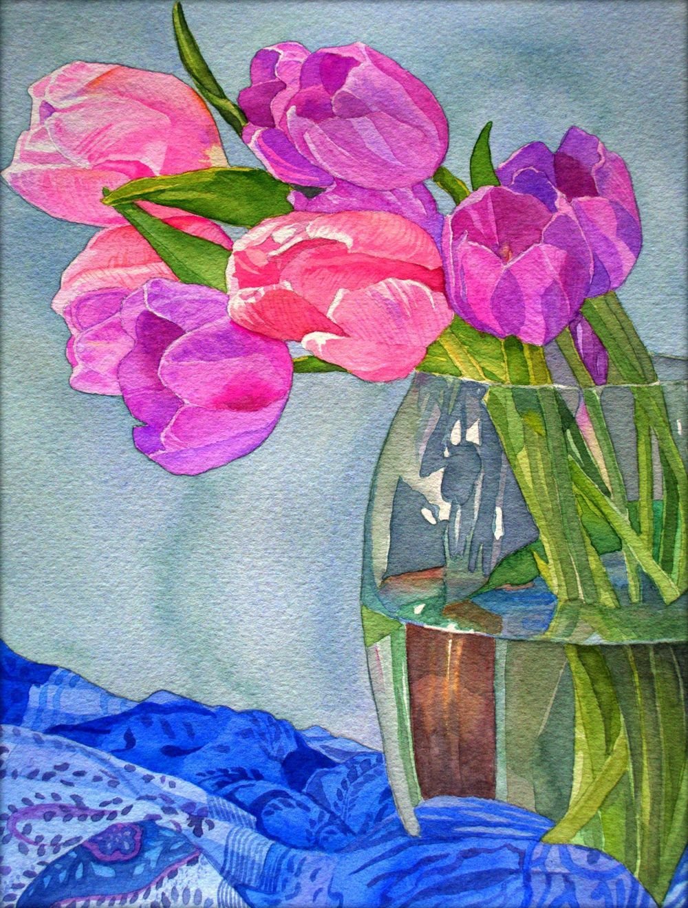 Цветочная ваза в гуаши