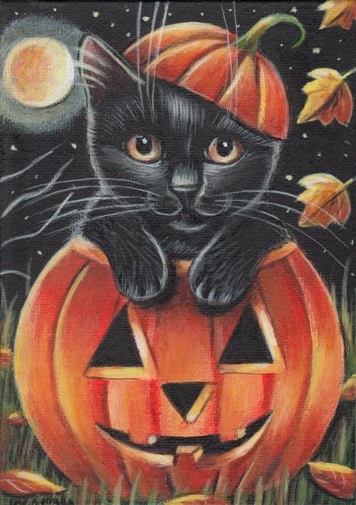Тыква на Хэллоуин кот