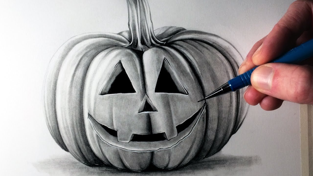 Тыква на Хэллоуин карандашом