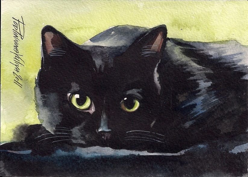 Черная кошка живопись
