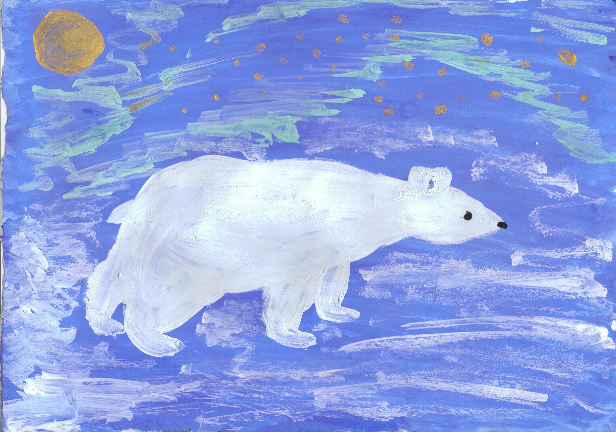 Белый медведь гуашью для детей