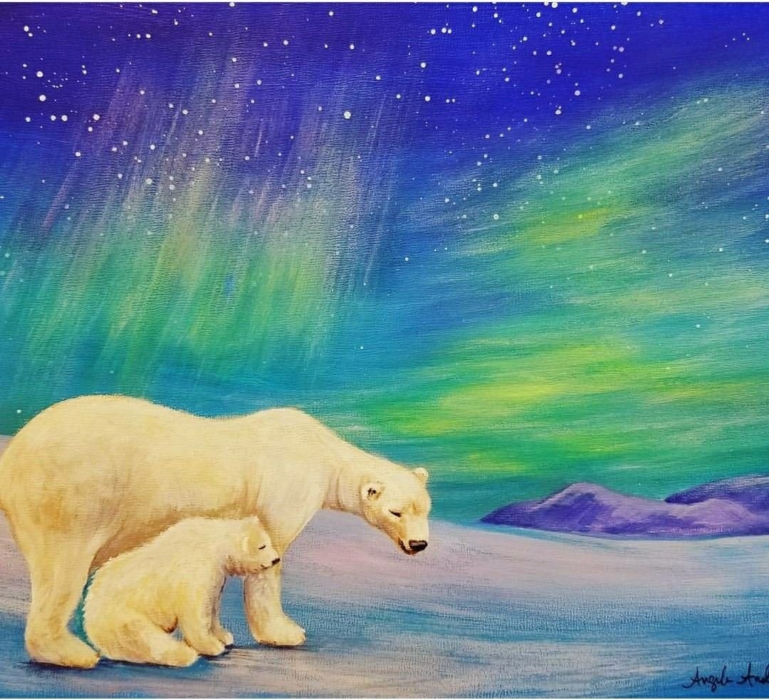 Белый медведь акварель