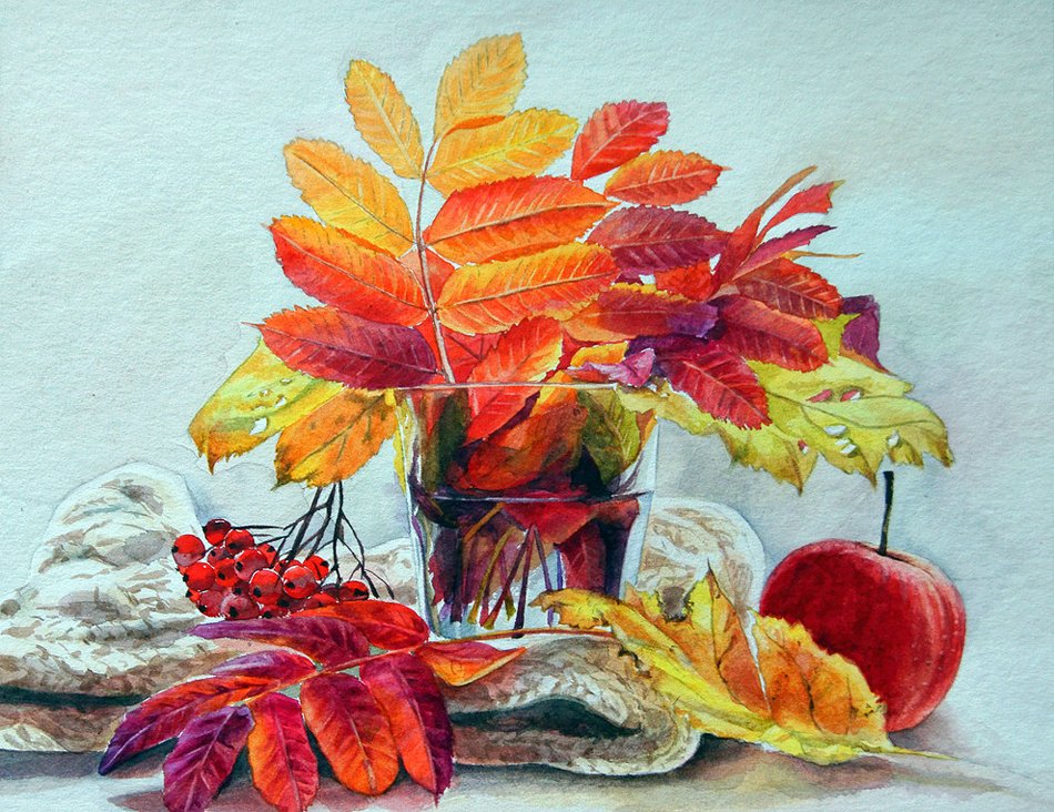 Осенний натюрморт акварелью