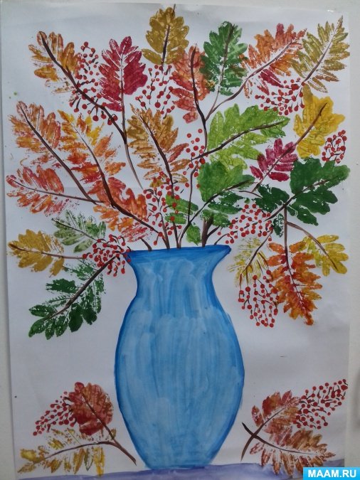 Картина отпечатками листьев