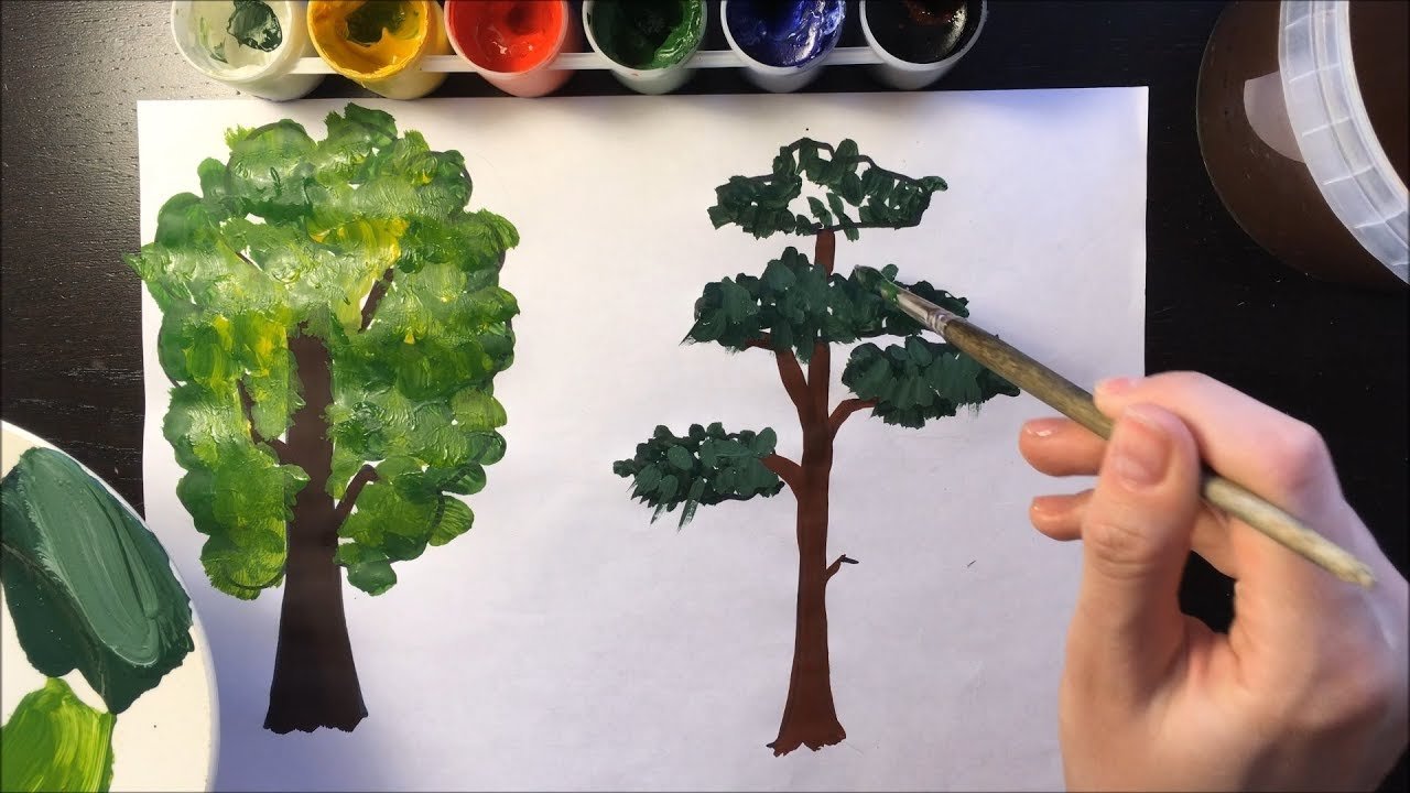 Рисование деревьев гуашью