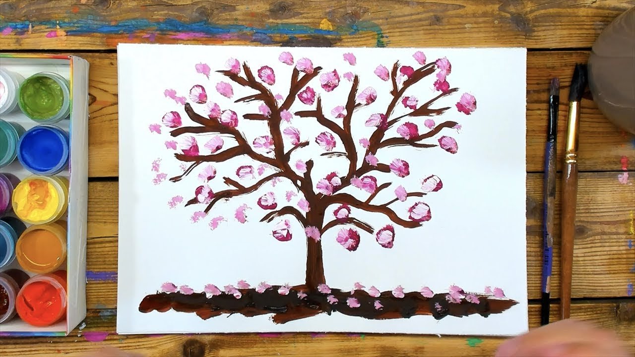 Рисование дерева красками