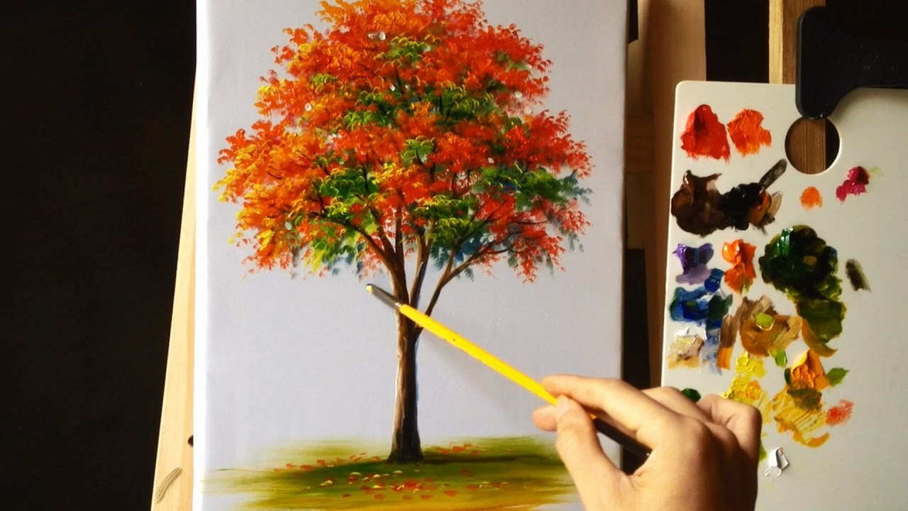 Осенние деревья акрилом для детей