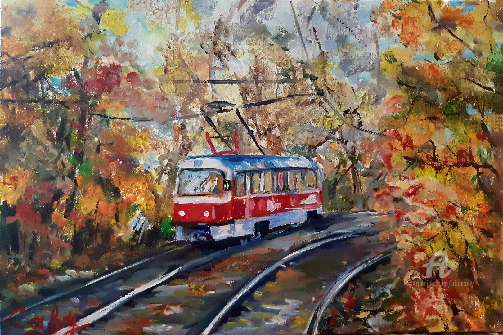 Осенний пейзаж с трамваем