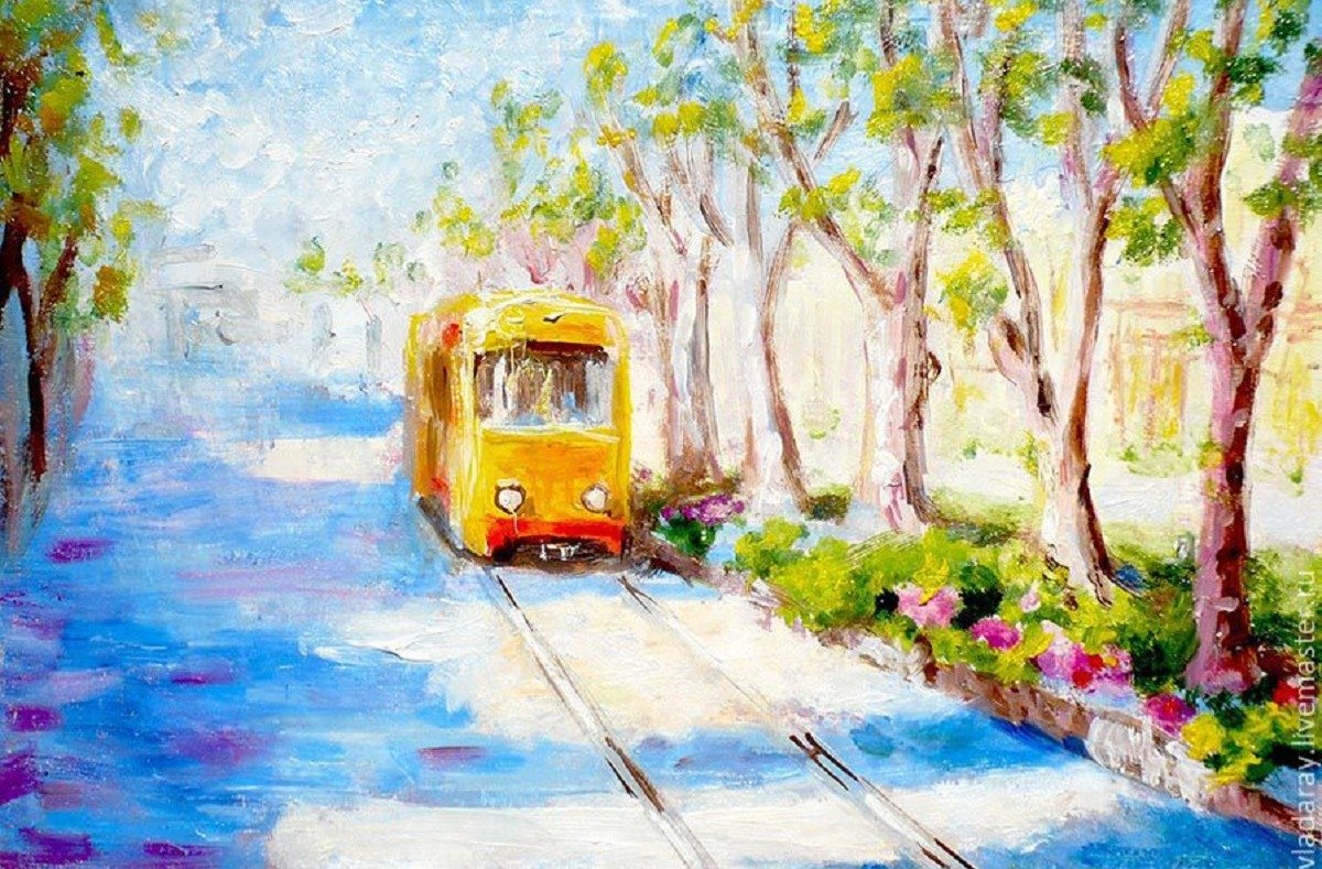Весенний трамвай живопись