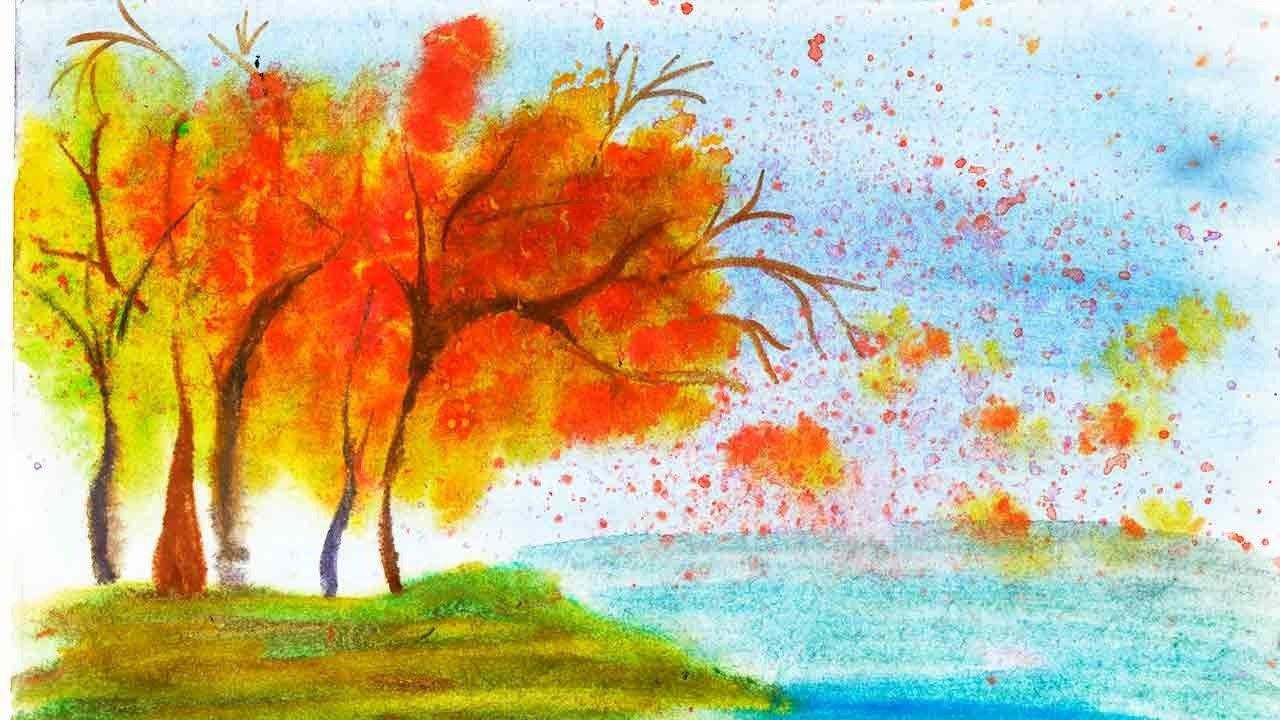 Рисунок осень красками поэтапно