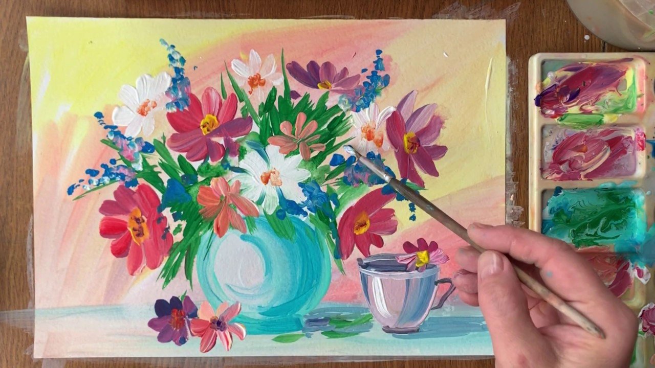Рисование тюльпаны в вазе