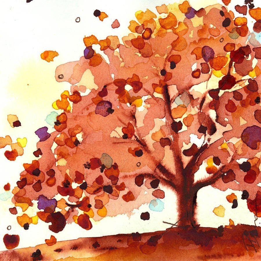 Осеннее дерево мазками