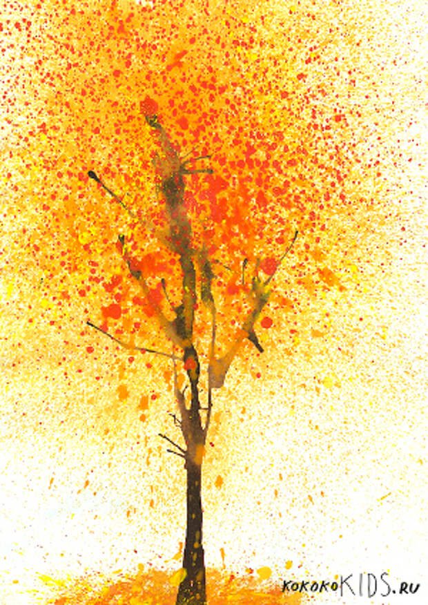 Осеннее дерево техника набрызг