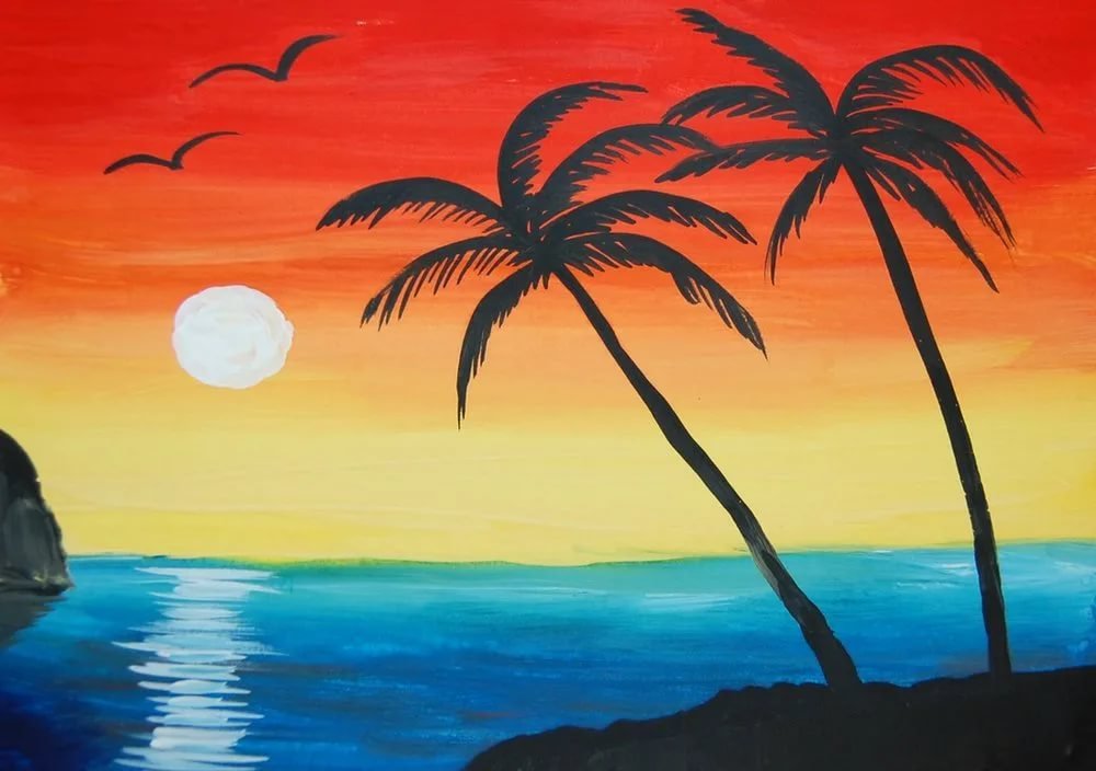 Правополушарное рисование остров с пальмами