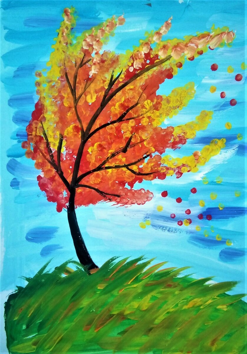 Рисование красками осень