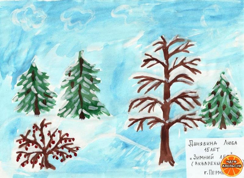 Зимний лес рисовать красками
