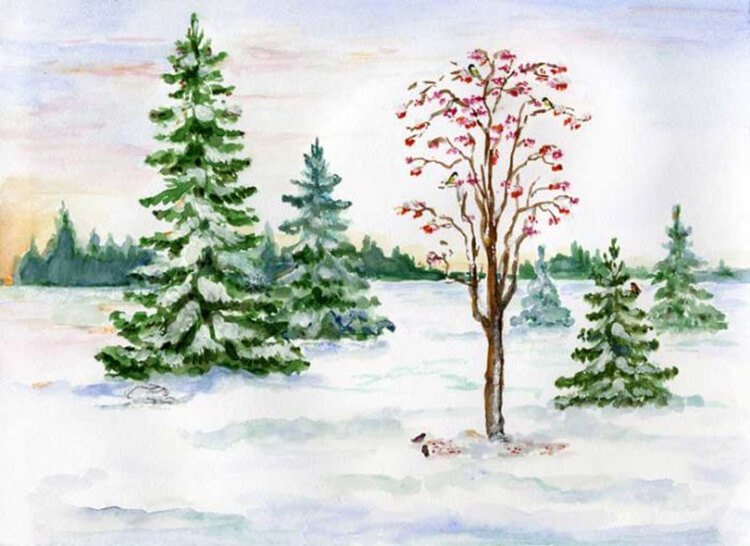 Зимний лес рисунок