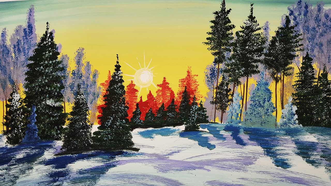 Правополушарное рисование зимний лес