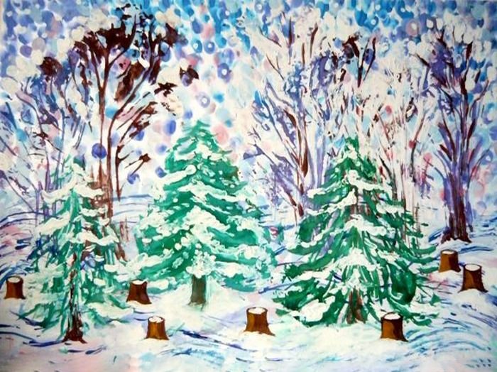 Рисунок на тему зимний лес