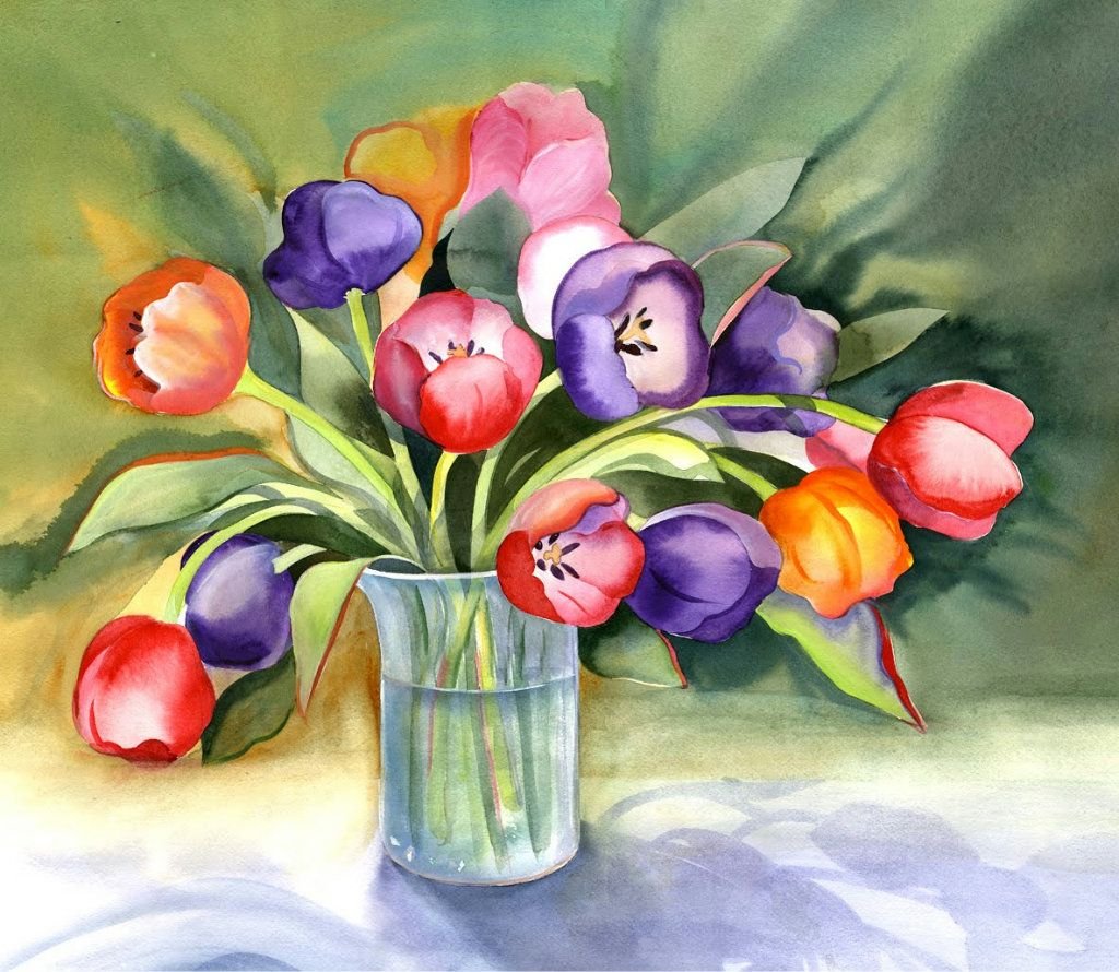 Натюрморт ваза с цветами красками