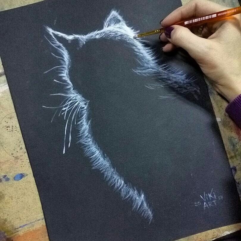 Рисование пастелью на черной бумаге