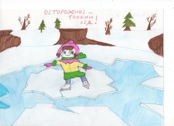 Осторожно тонкий лед рисунок в детский сад