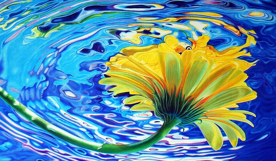 Отражение цветов в воде живопись