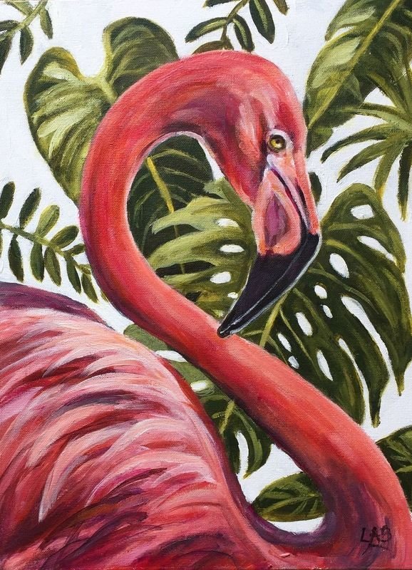 Фламинго акриловыми красками