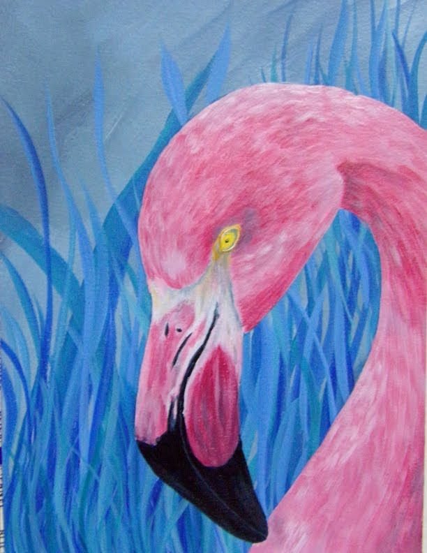 Фламинго масляной пастелью