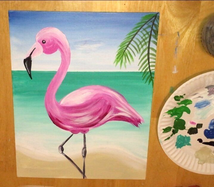 Фламинго акварелью для детей