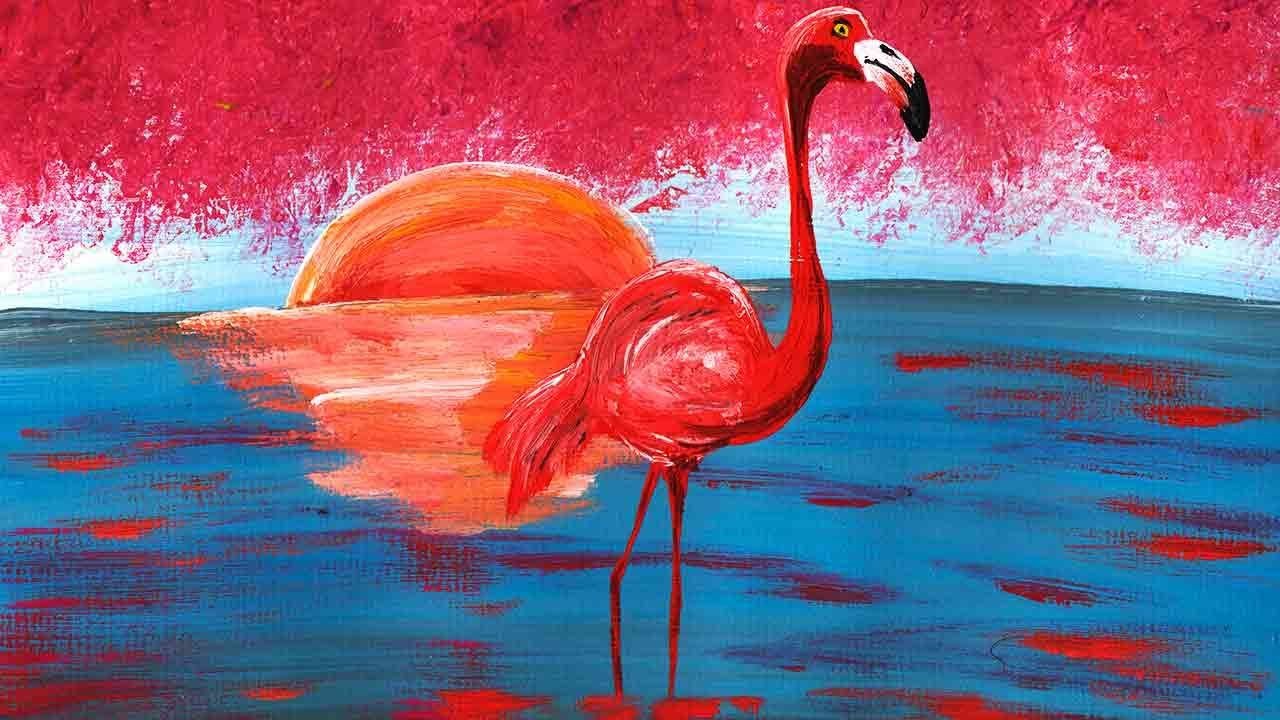 Фламинго рисунок акрилом