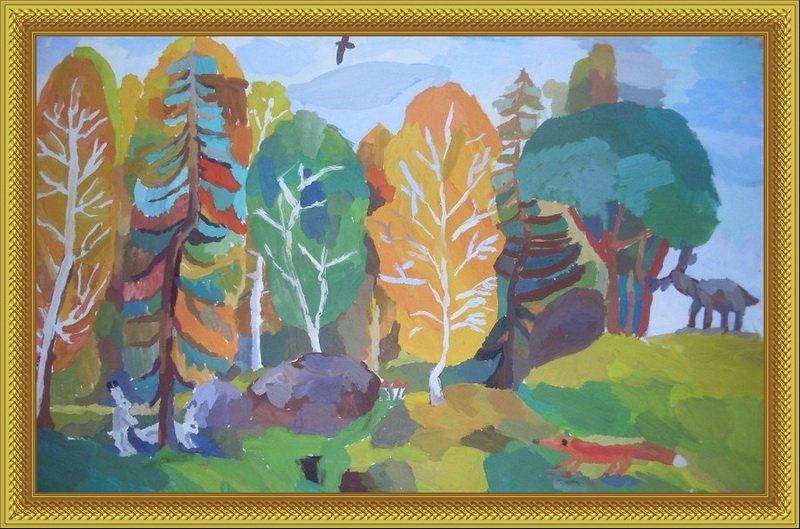 Рисунок леса красками