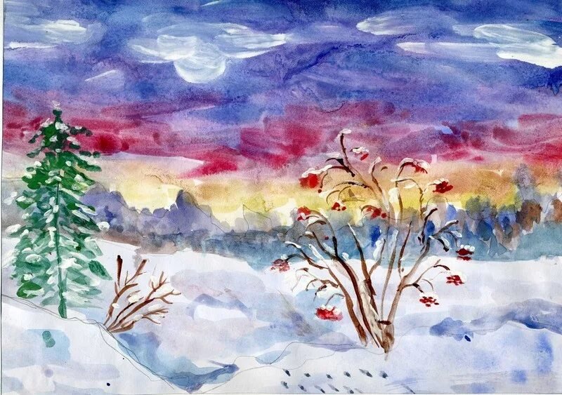 Урок рисования зимний пейзаж