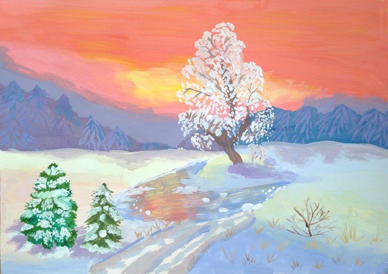 Рисование зимний пейзаж
