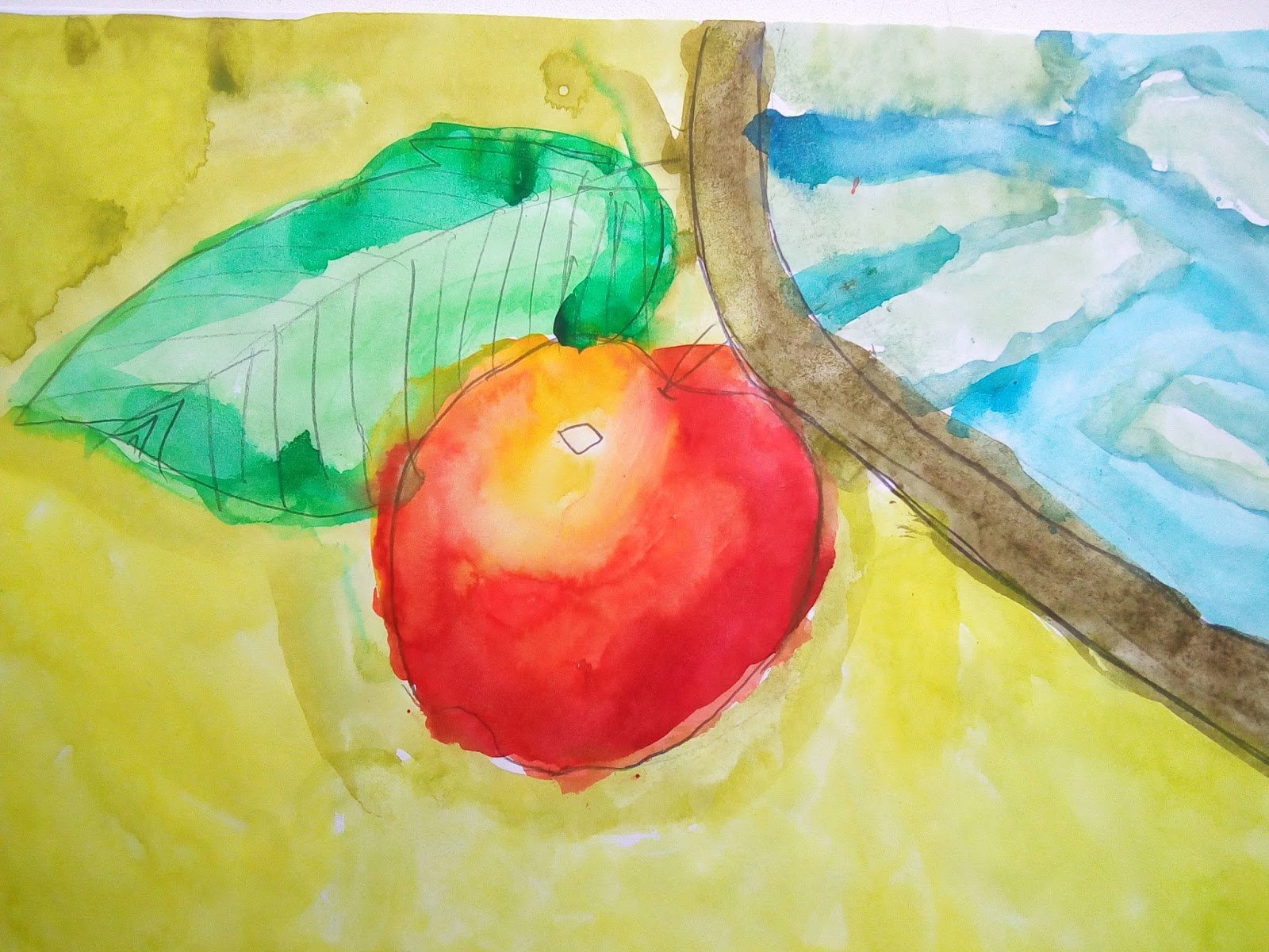 Рисование яблока красками