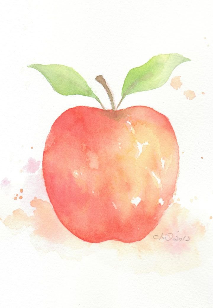 Рисование акварелью яблоки